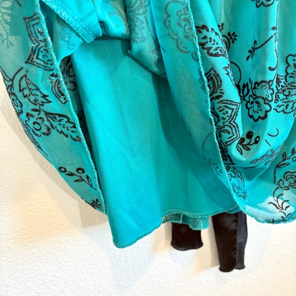 VTG Prom Dress Medium Mesh Velvet Babydoll Y2K Whimsigoth Floral Fairy Teal HOCO - Picture 5 of 11
